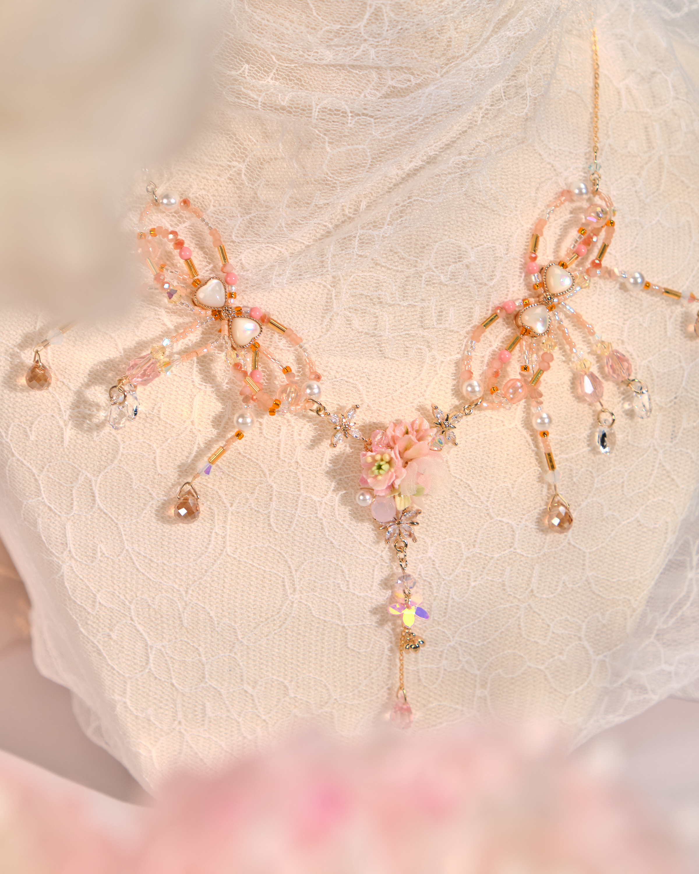 12138 Beaded Bow Bouquet Necklace