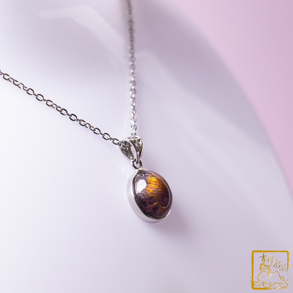 Trapiche Amethyst Rutilated Quartz Oval Pendant 2g