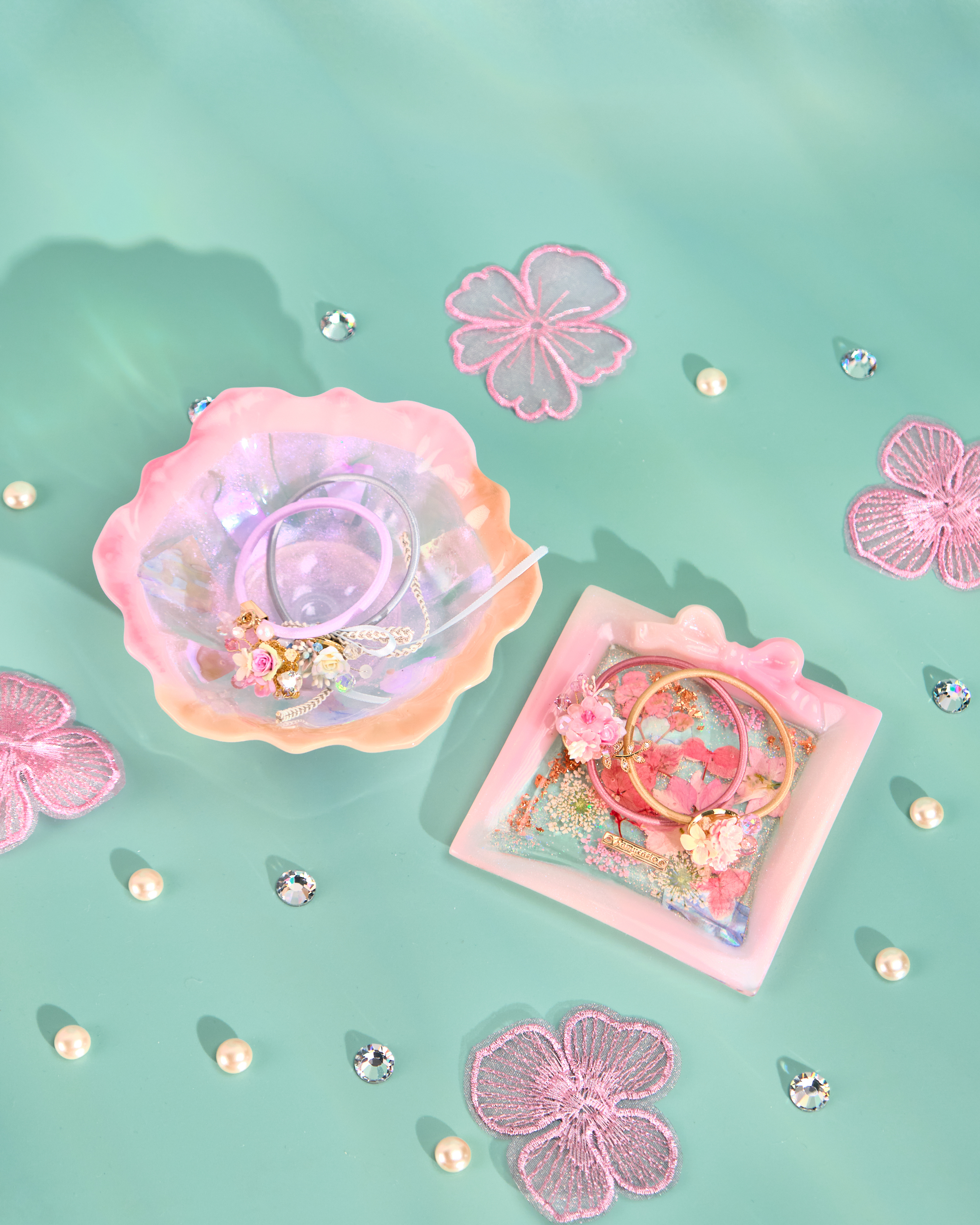 11999 Square Resin Frame Pressed Flower Trinket Plate