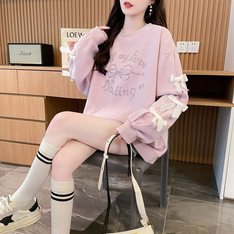 Korean-Style Sweatshirt with 3D Bow Detail