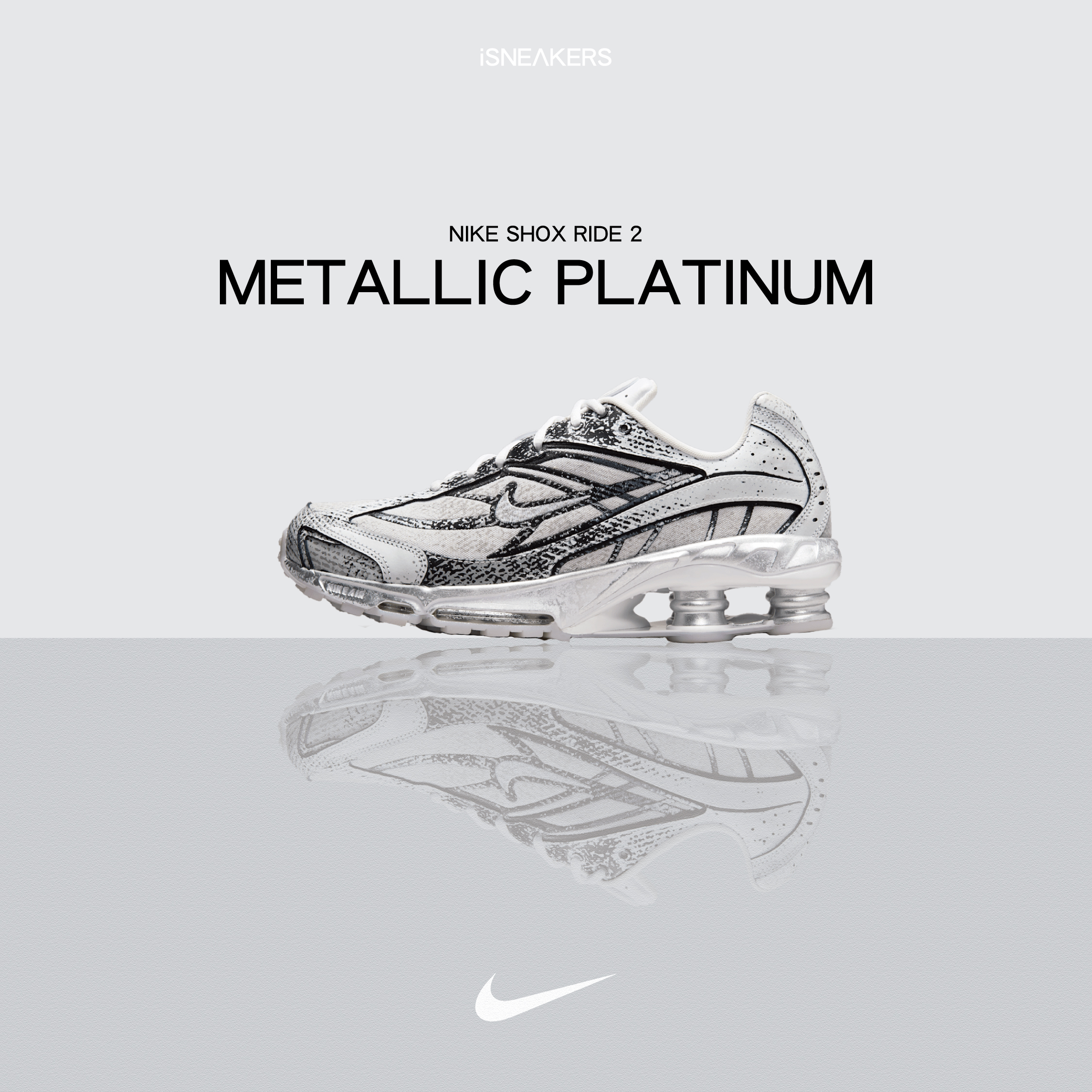 iSNEAKERS｜Nike Shox Ride 2 "Metallic Platinum" 做舊白銀 IB8174-100