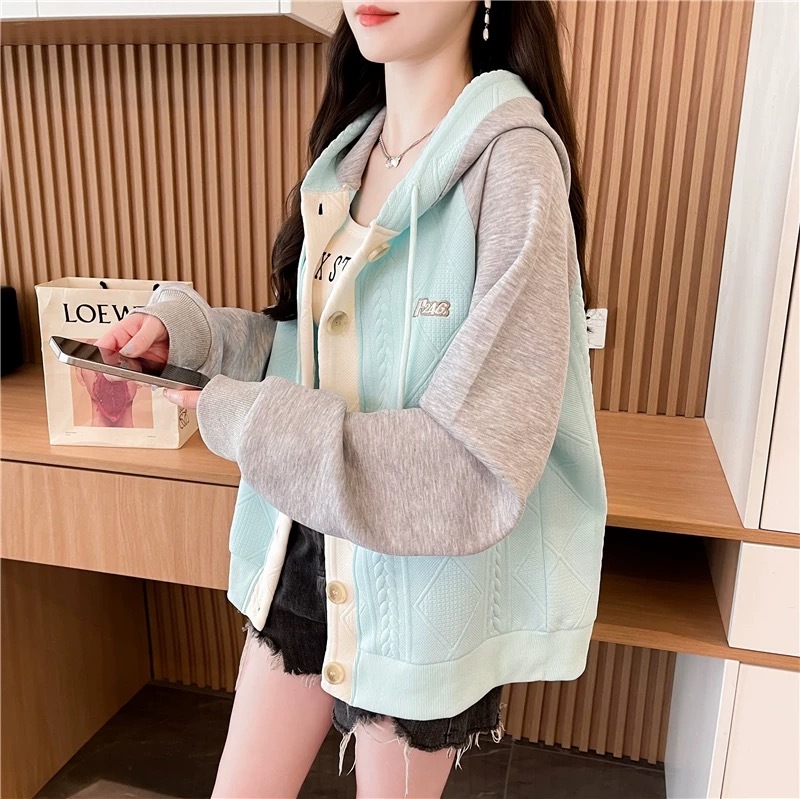 Korean-Style Colorblock Fresh Hooded Jacket