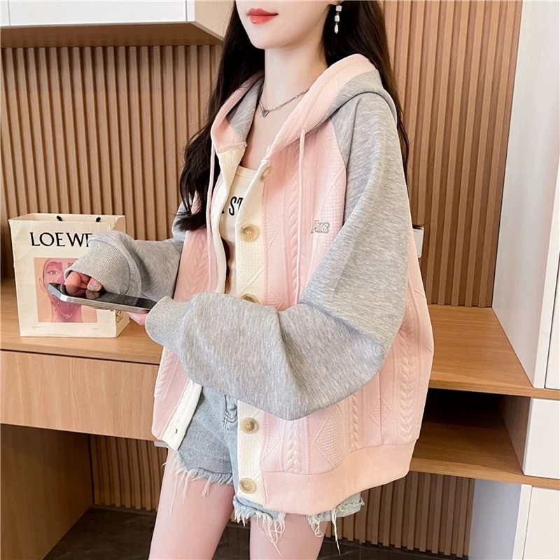 Korean-Style Colorblock Fresh Hooded Jacket