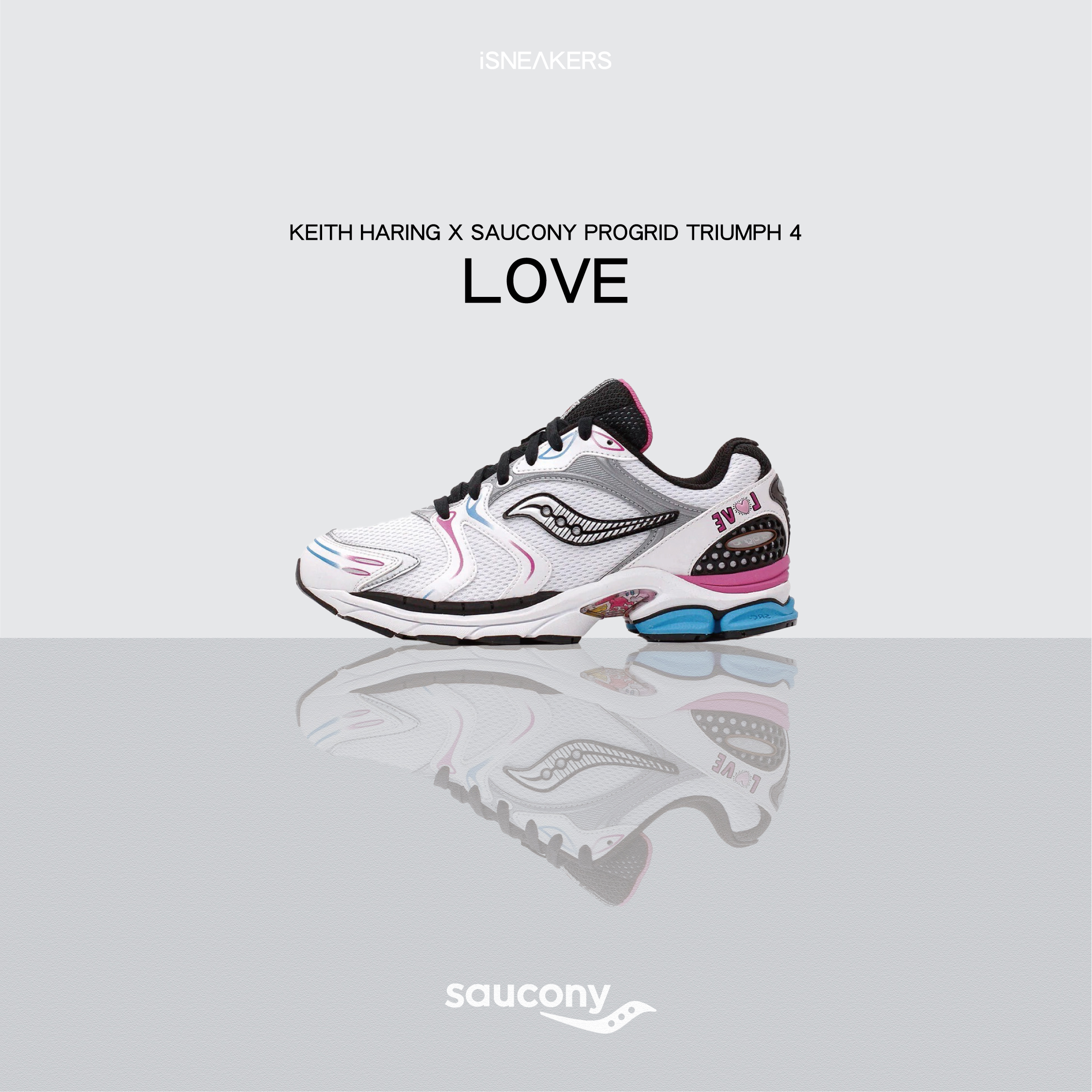 iSNEAKERS｜Keith Haring X Saucony ProGrid Triumph 4 "Love" 白粉 S70974-1