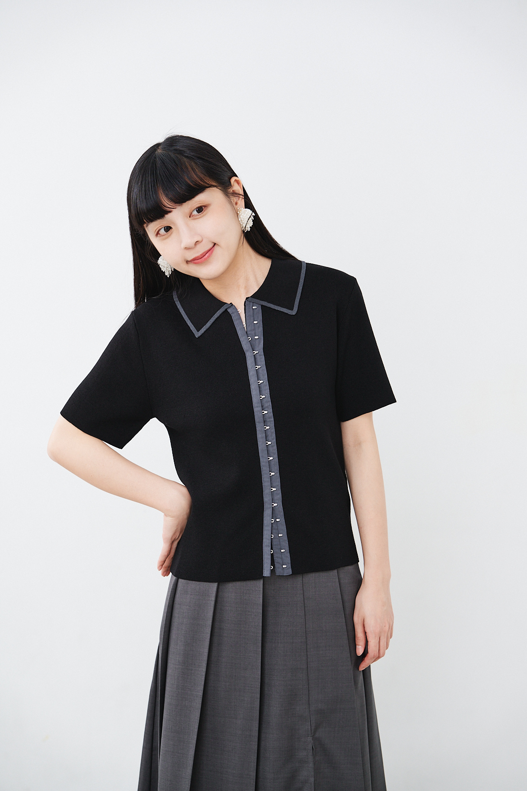 (限量)冰淇淋融化前！配色鉤針開衫上衣(三色-濃黑)