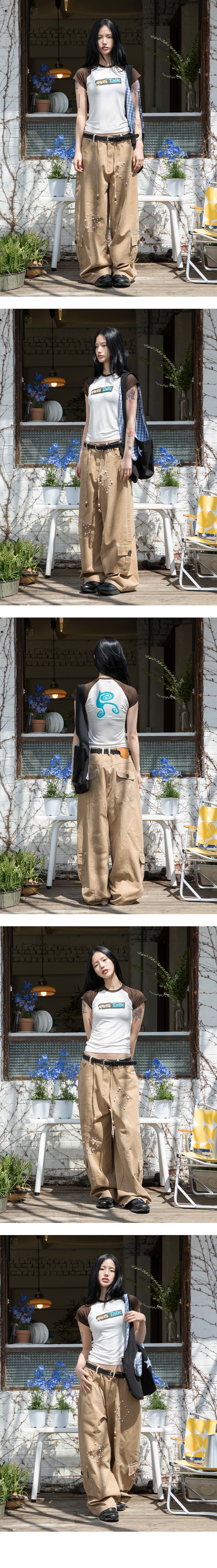 ★2025SS新作★XTONZ★PEARL STUD COTTON CARGO PANTS Karina同款！XTONZ Pearl Stud Cotton Cargo Pants - 2col