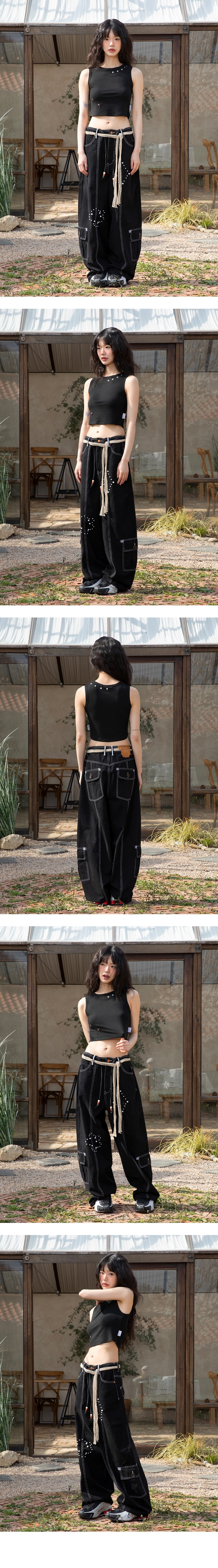 ★2025SS新作★XTONZ★PEARL STUD COTTON CARGO PANTS Karina同款！XTONZ Pearl Stud Cotton Cargo Pants - 2col