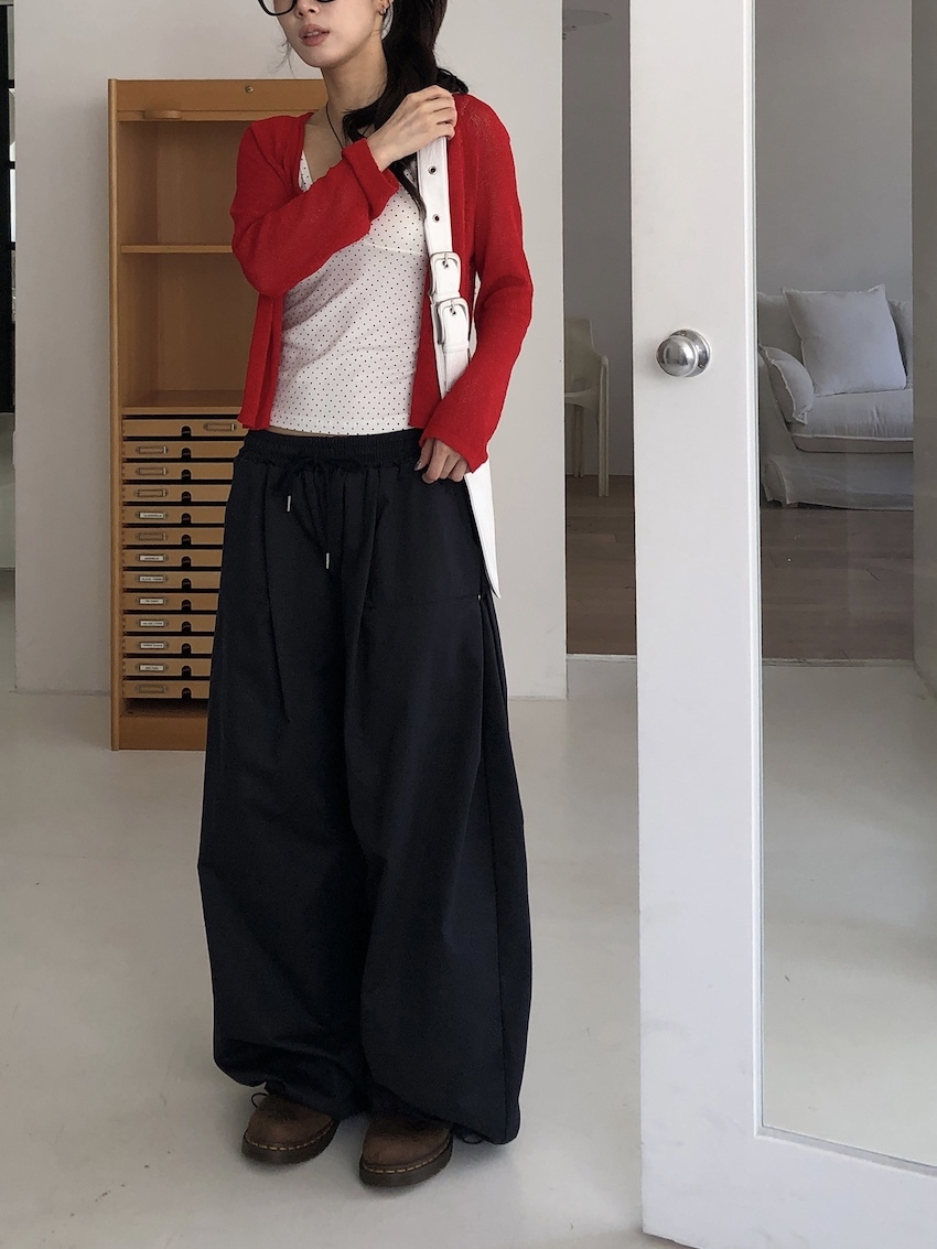 (UNISEX) relaxed-fit cotton trousers with side buttons and elastic waist in CHARCOAL/NAVY