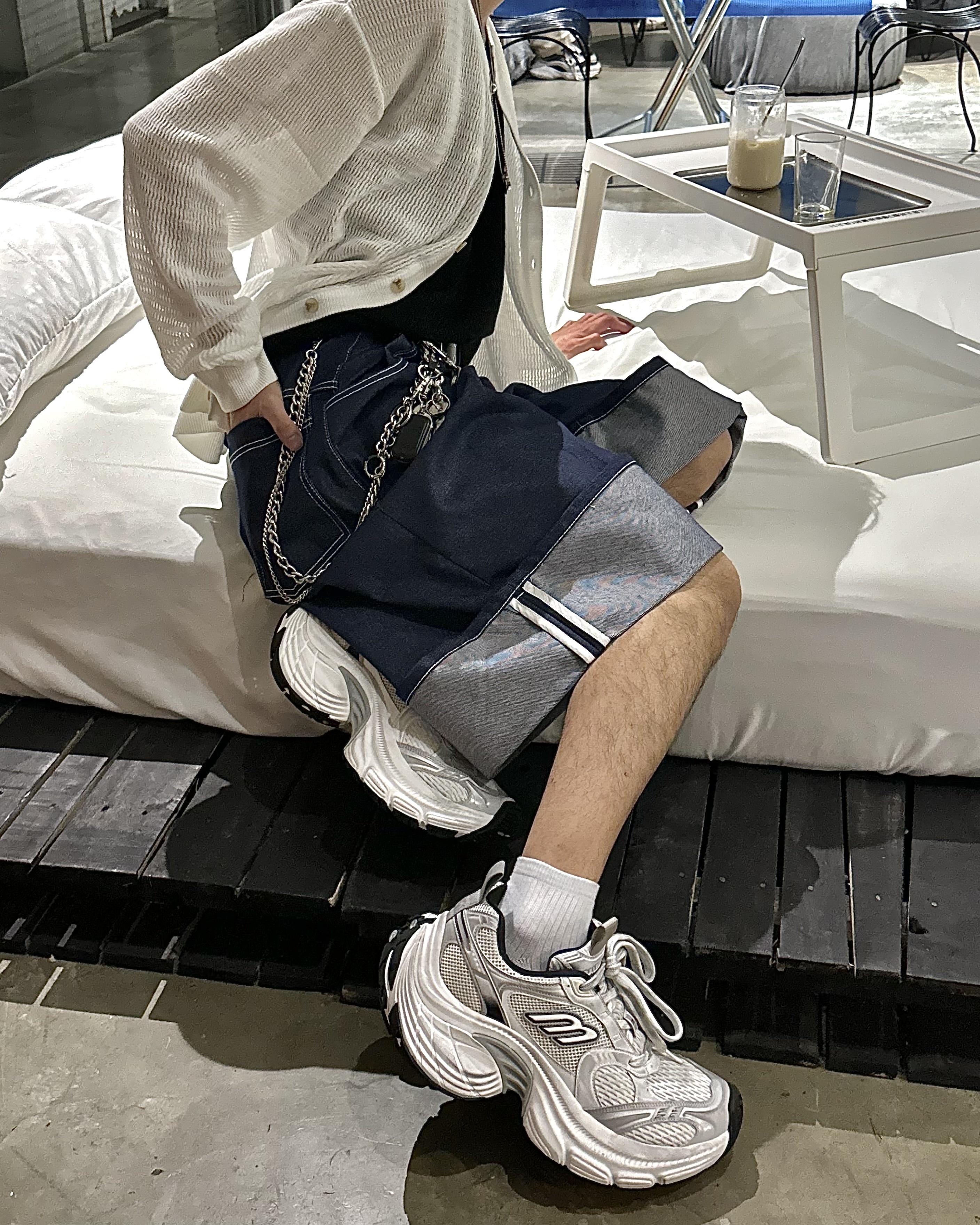 𝐇·𝐓·𝐒 韓國 百慕達 立體反摺 條紋 反車線 丹寧 復古 七分 牛仔短褲