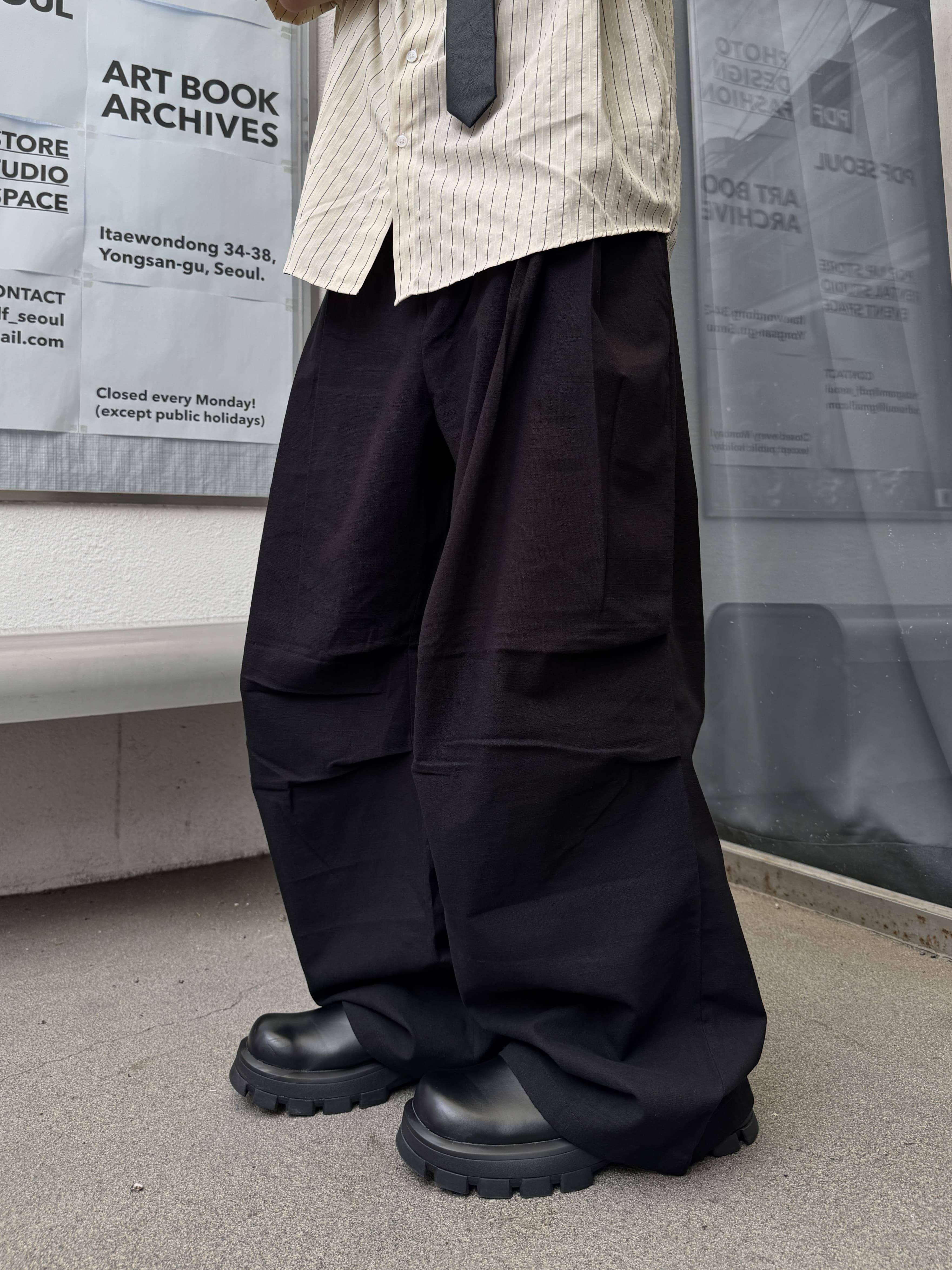 極簡乾淨 雙層 打褶 顯高 亞麻 落地 寬褲