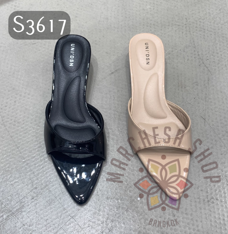 S3617 - 牛皮簡約一字帶尖頭高踭涼拖