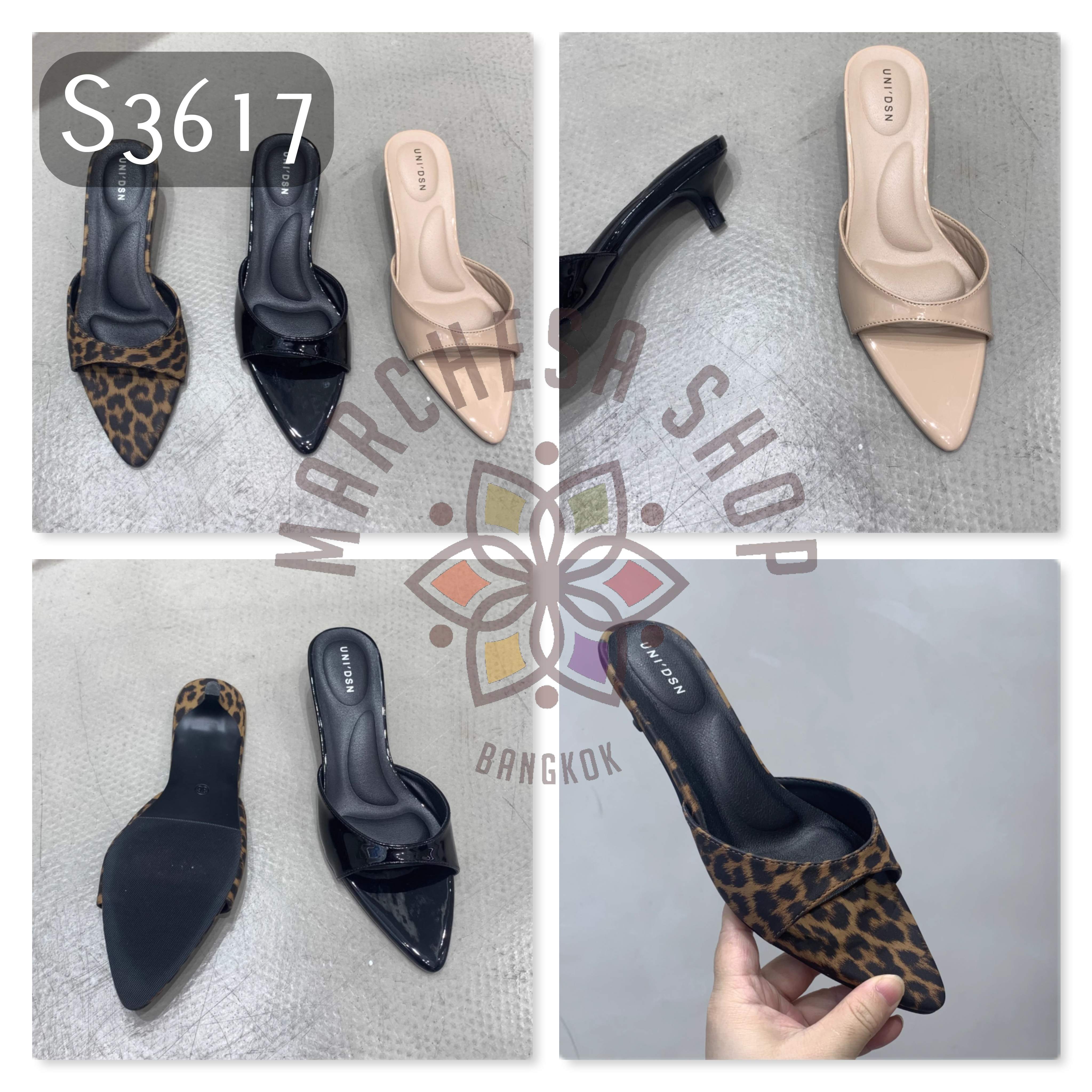 S3617 - 牛皮簡約一字帶尖頭高踭涼拖