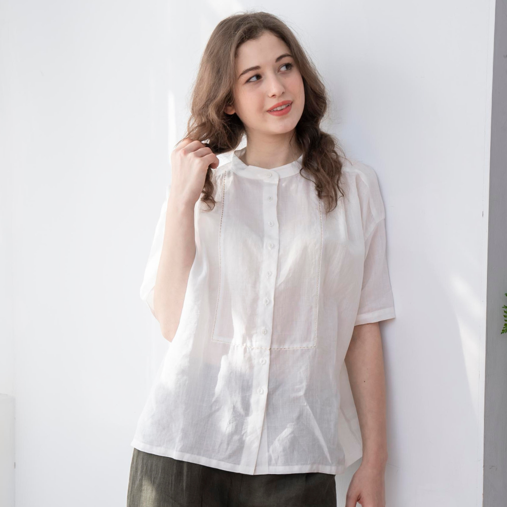 PIPPY文藝質感亞麻長版上衣 米白