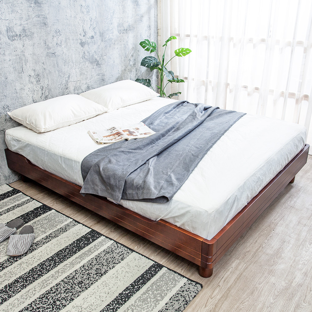 出清-迪恩5尺雙人實木床底/床架-深胡桃