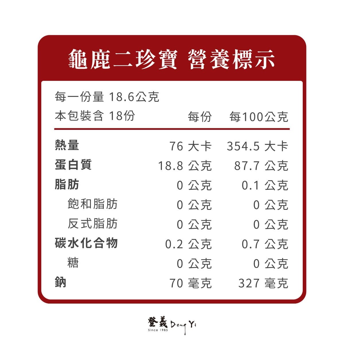 登義龜鹿二珍寶營養標示