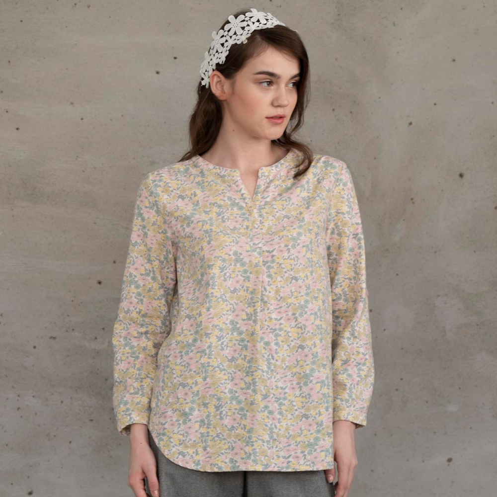 PIPPY優雅純棉印花長袖上衣 粉