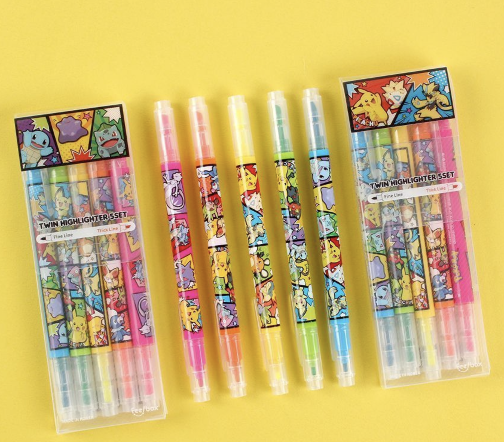 韓國 Pokemon 5色雙頭螢光筆