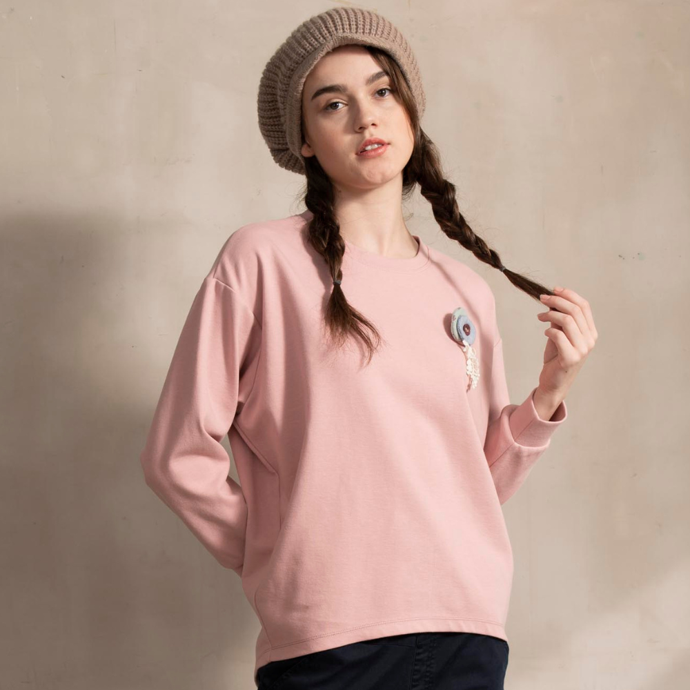 PIPPY 後開岔印花彈性棉圓領上衣 粉