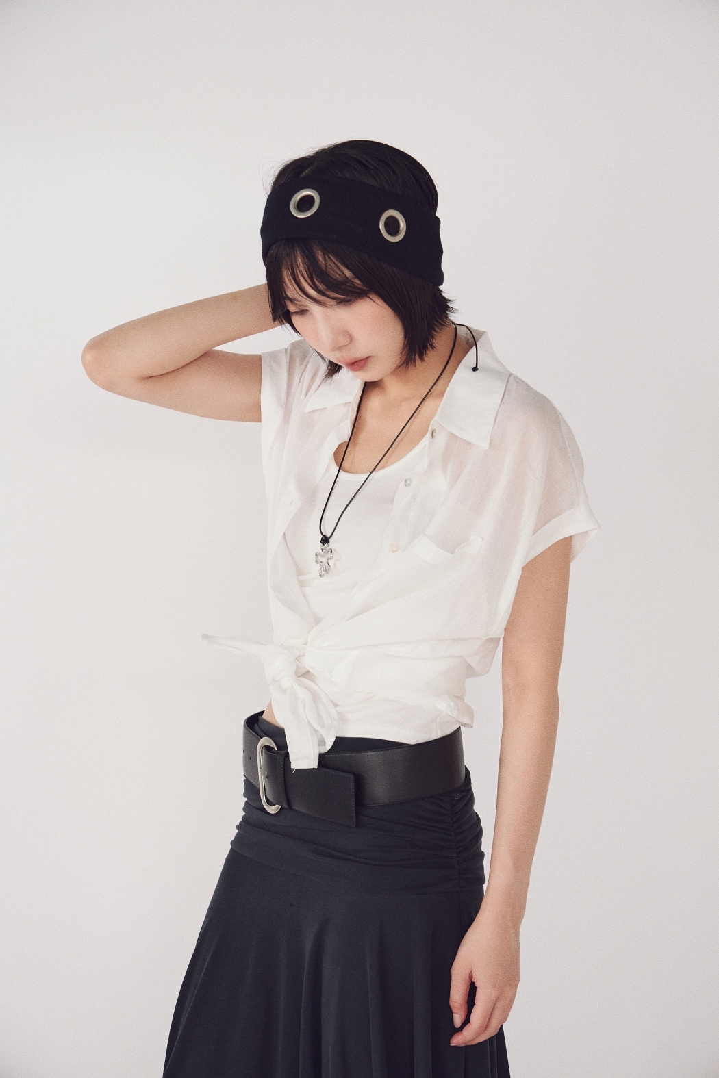 亞麻落袖襯衫+背心套裝-白