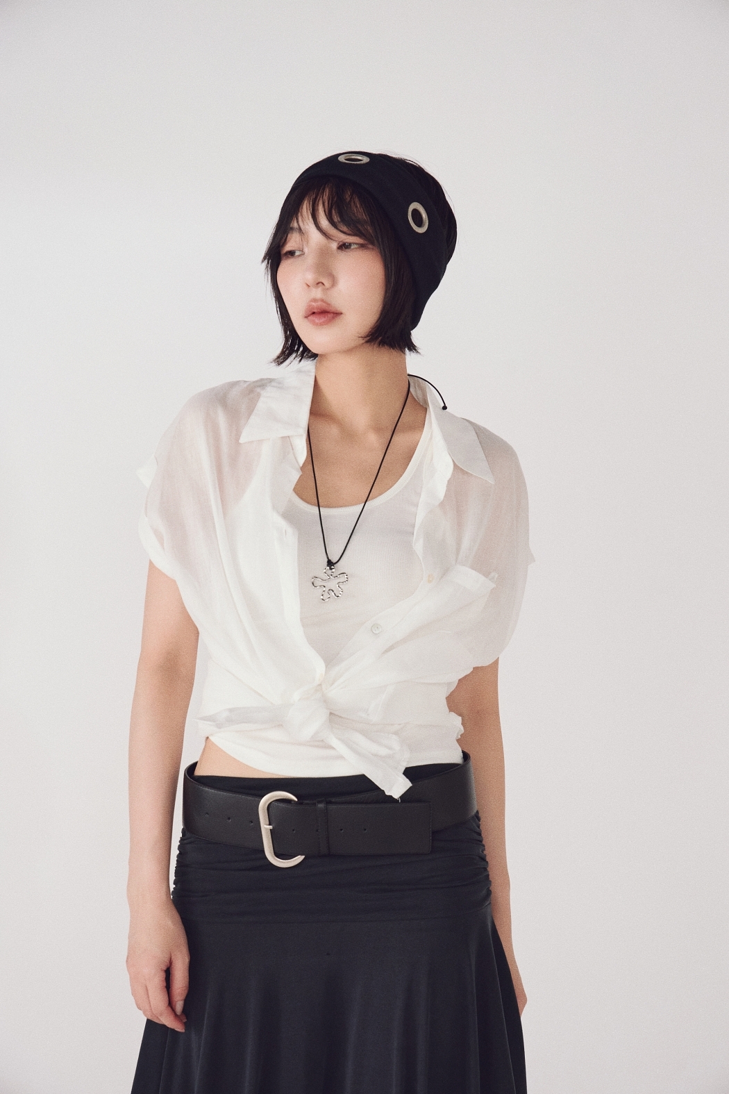 亞麻落袖襯衫+背心套裝-白