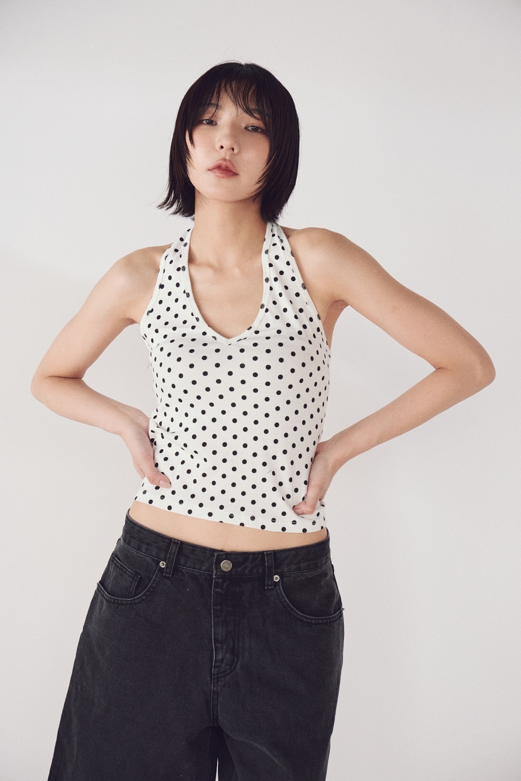 【瑕疵】波點復古掛脖背心