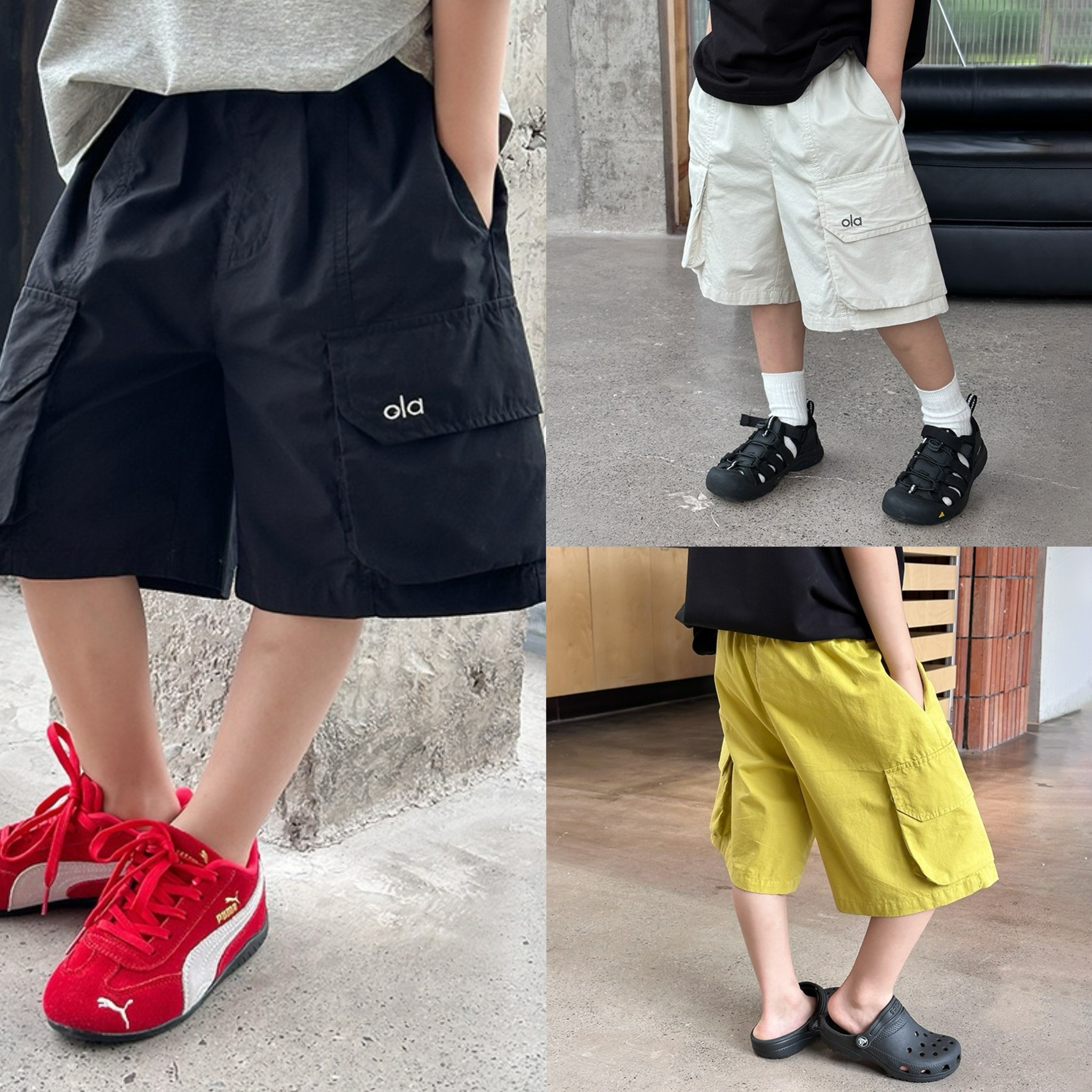 刺繡字母水洗棉五分褲