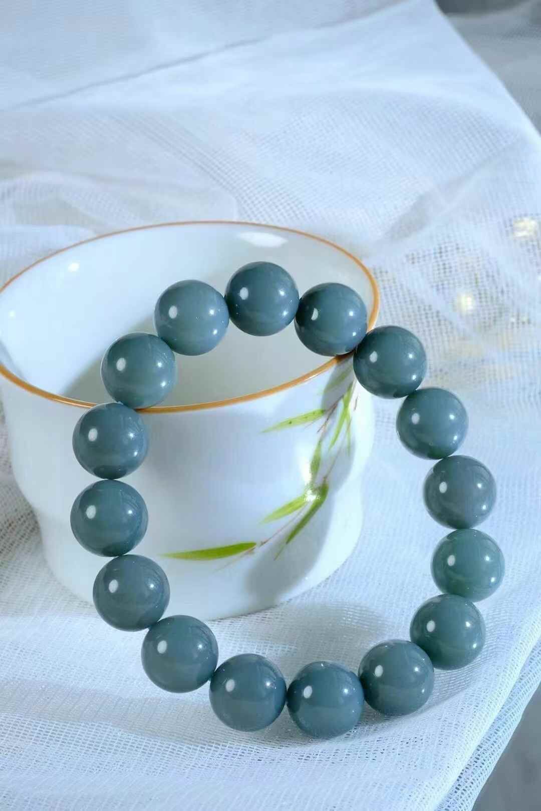 和田玉碧玉藍手串 (12mm直徑),天然和田玉軟玉