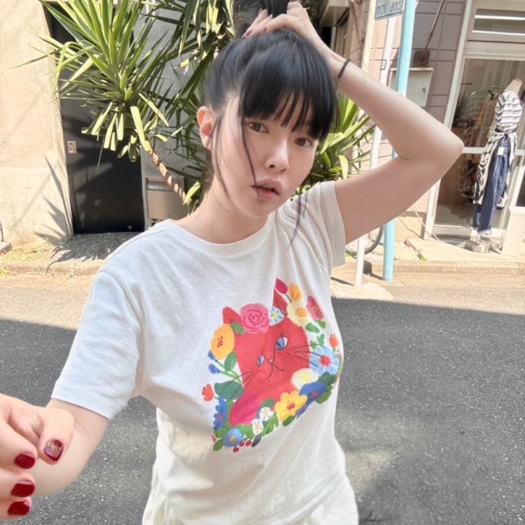 韓國 VL 設計師手繪圖T 花園貓貓 Kids 白色-L