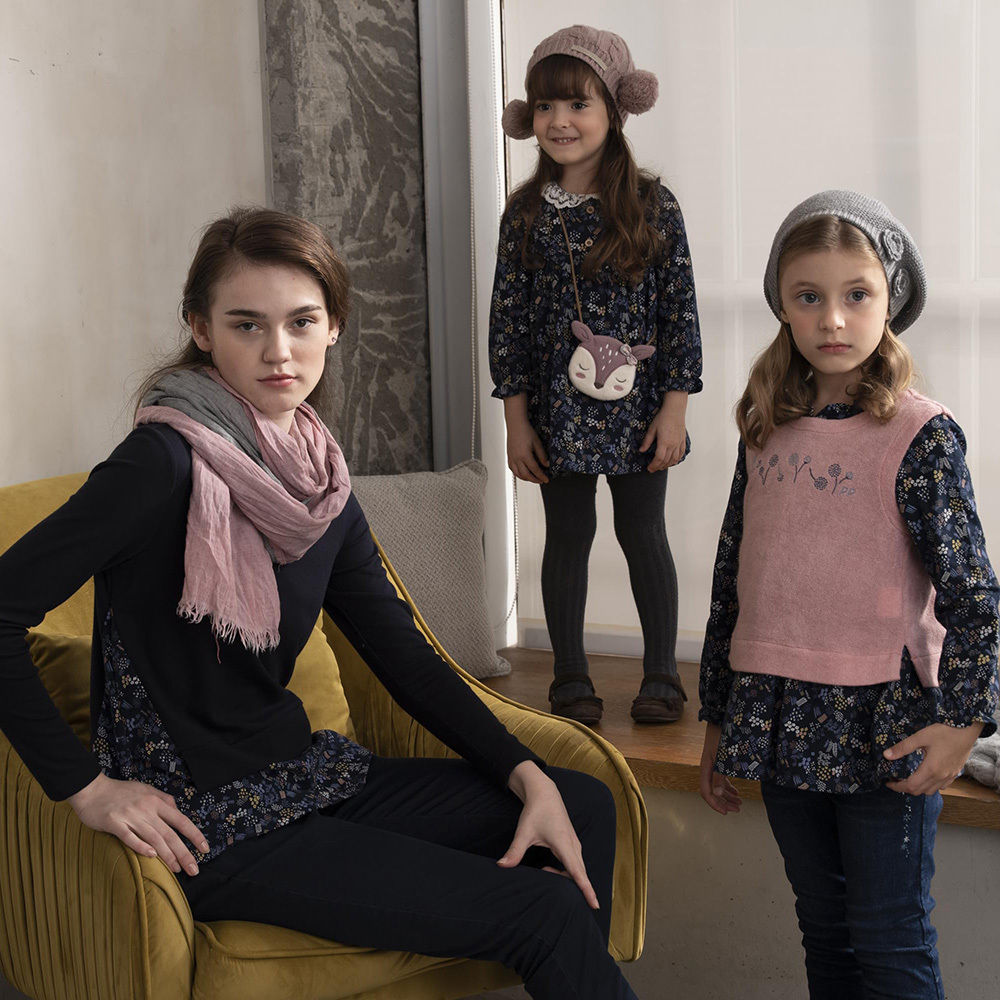 PIPPY拼接印花假兩件彈性棉上衣 藍