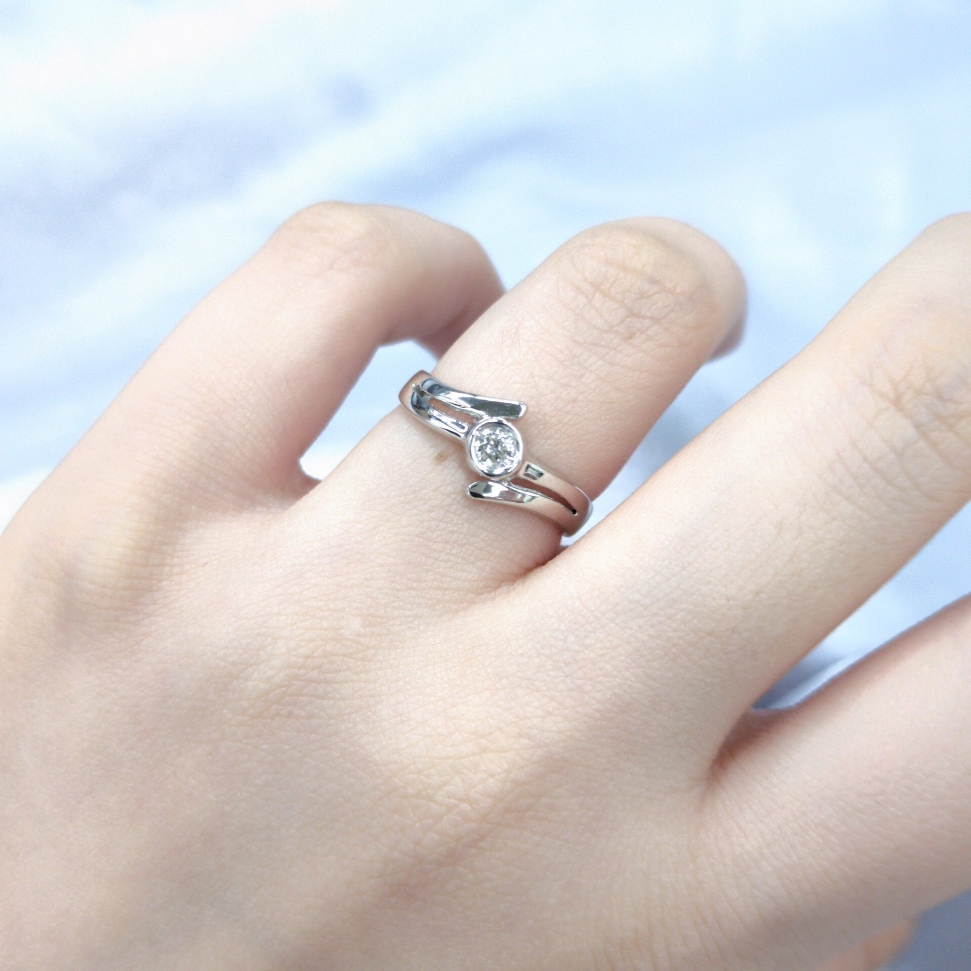 全新18K白金【單粒8份鑽石】戒指