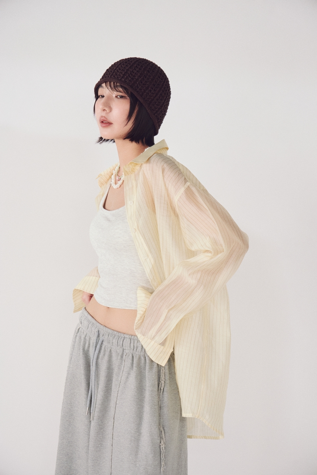 【瑕疵】絲光輕柔直紋襯衫-黃