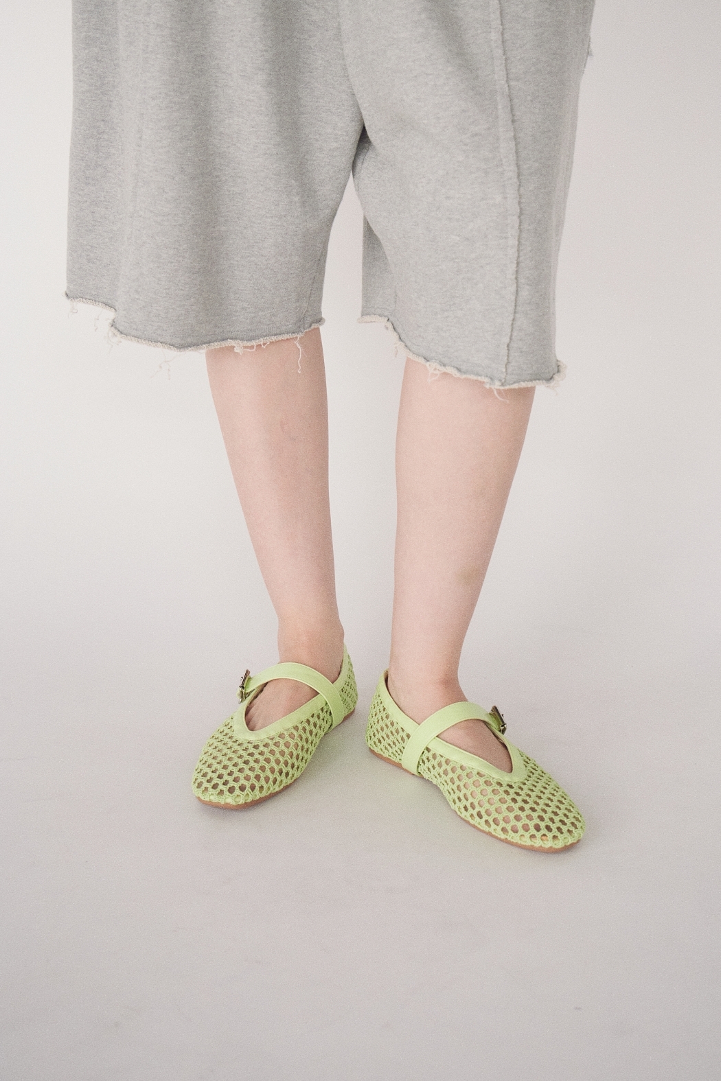 【穿拍樣品】編織繫帶娃娃鞋-檸檬黃