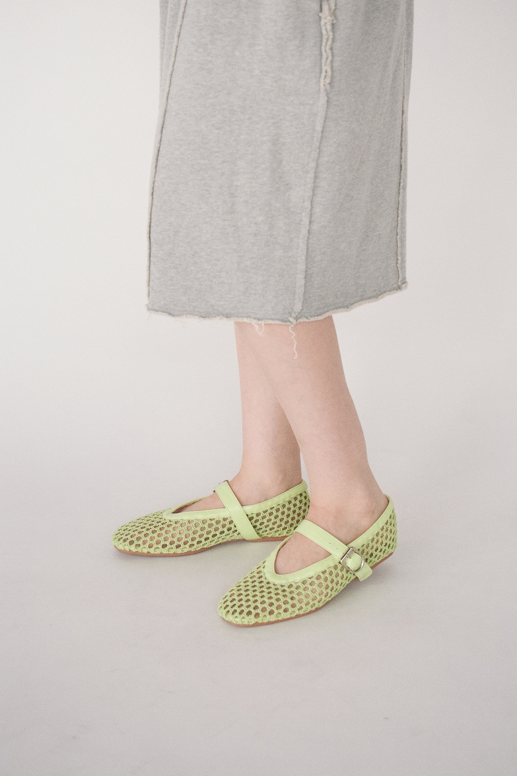 【穿拍樣品】編織繫帶娃娃鞋-檸檬黃