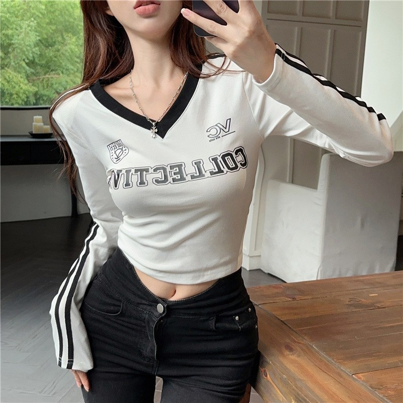 [2 FOR RM50] Sporty Striped Shoulder-Padded Top