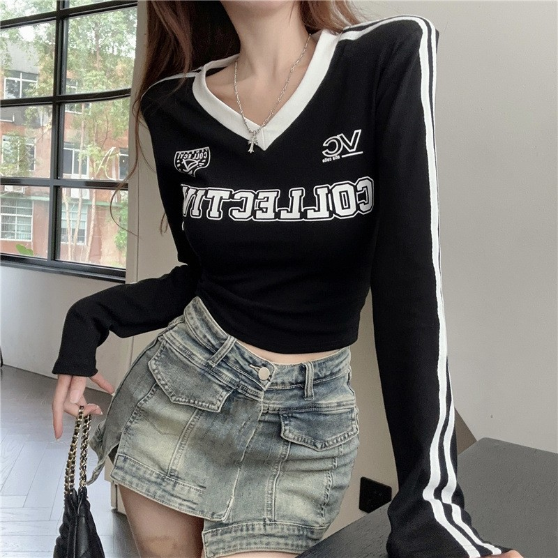 [2 FOR RM50] Sporty Striped Shoulder-Padded Top