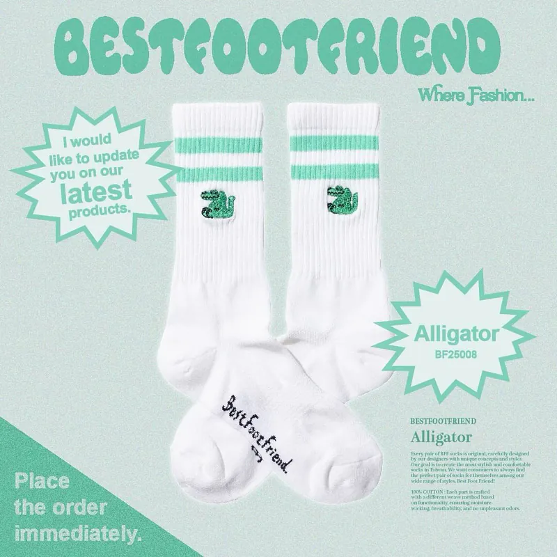 BFF Best foot friend Alligator 鱷魚 刺繡 中筒襪 長襪【BF25008】