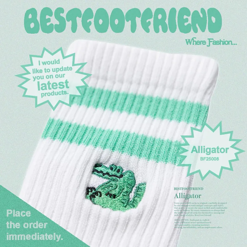 BFF Best foot friend Alligator 鱷魚 刺繡 中筒襪 長襪【BF25008】