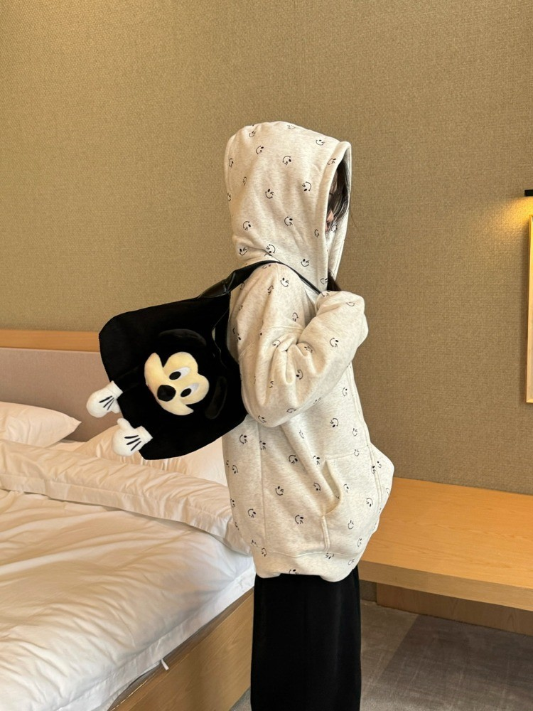 Smiley Face Print Zip-Up Hoodie Jacket