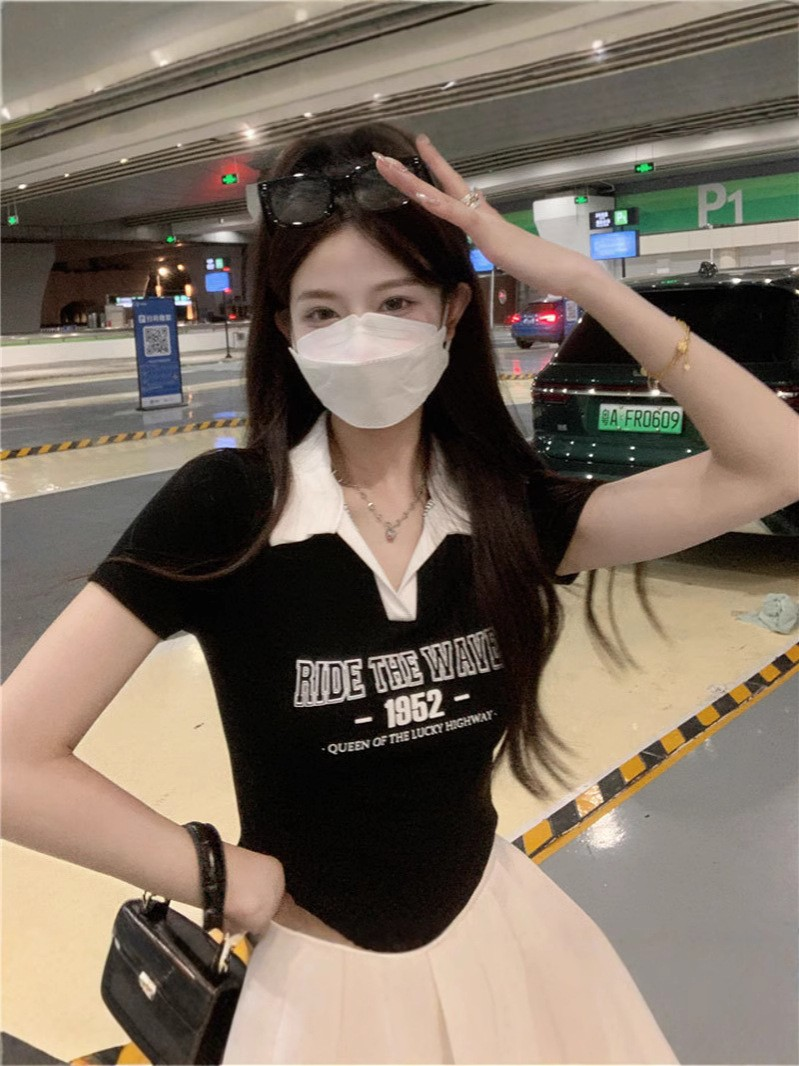 [2 FOR RM50] American Chic Polo Collar Short Sleeve Top