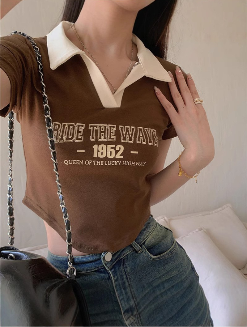 [2 FOR RM50] American Chic Polo Collar Short Sleeve Top