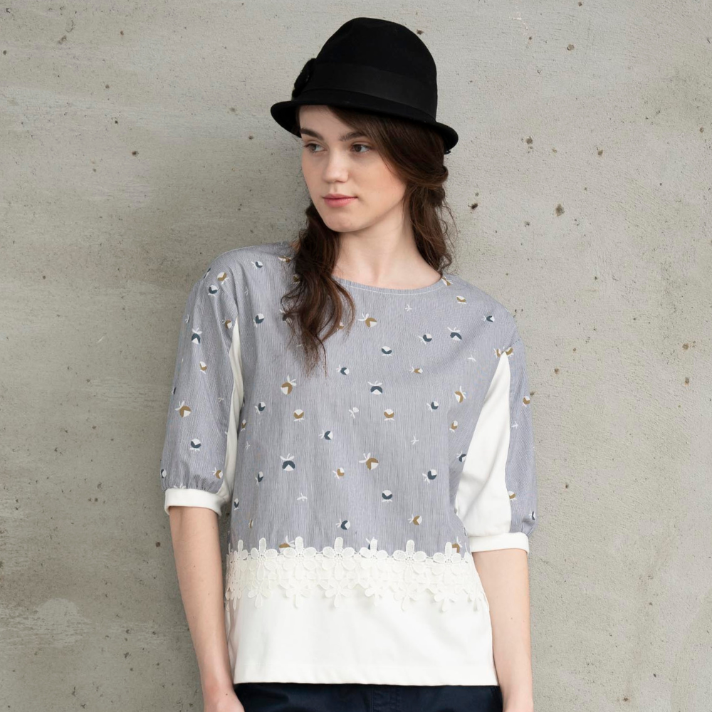 PIPPY直條紋蕾絲棉質上衣 灰