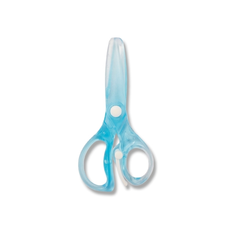 兒童安全剪刀/塑膠透明 附彈簧 藍
