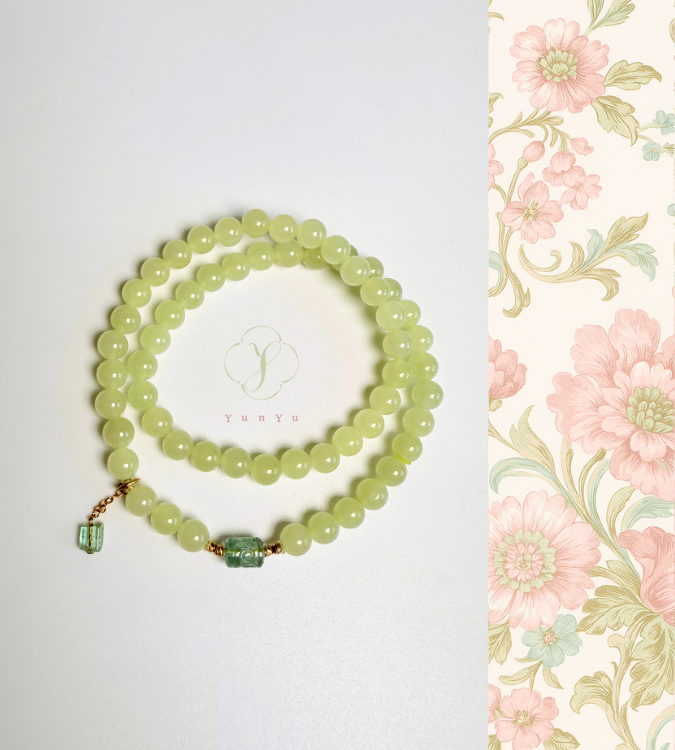 冰黃口和田玉配綠碧璽(雙圈)