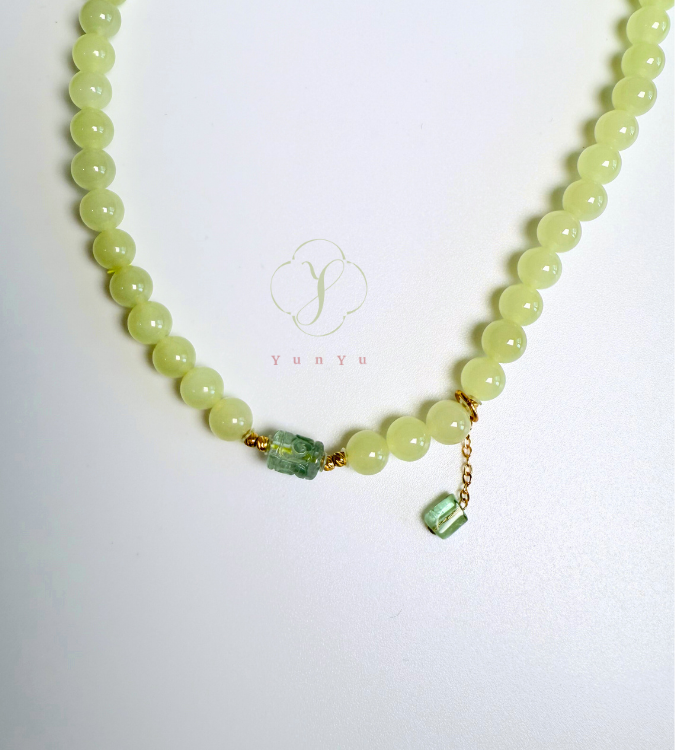 冰黃口和田玉配綠碧璽(雙圈)