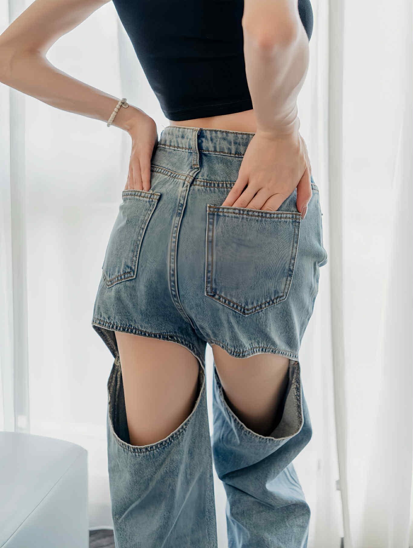 🤍後挖洞辣妹丹寧牛仔褲（藍色S/M）