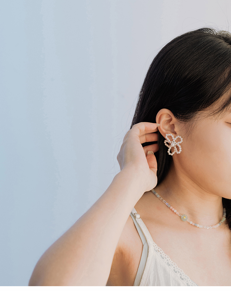 925 silver needle pearl flower earrings【07030934】in stock+pre-order