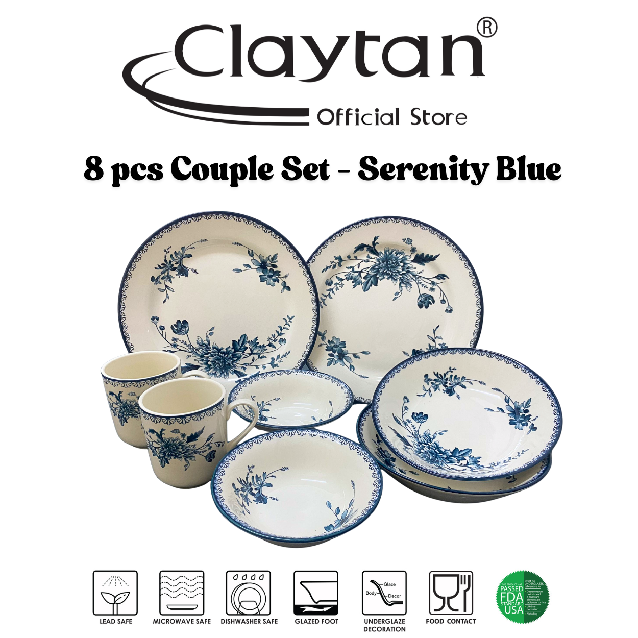 CLAYTAN 8 PCS COUPLE SET (2 PAX) Lead Safe Ceramic Tableware