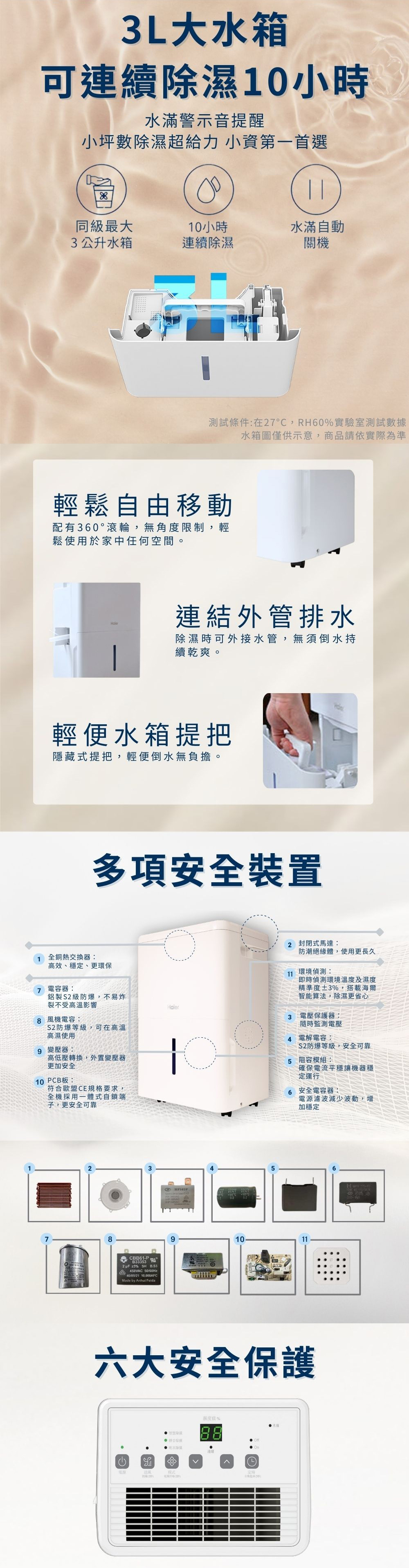 Haier海爾除濕機(H06EA1)彈性貼心人性化設計