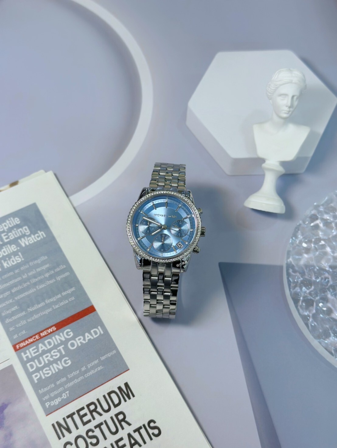 【MICHAEL KORS】Ritz 晶鑽奢華三眼女錶銀色不鏽鋼錶MK7539 35m 現代鐘錶