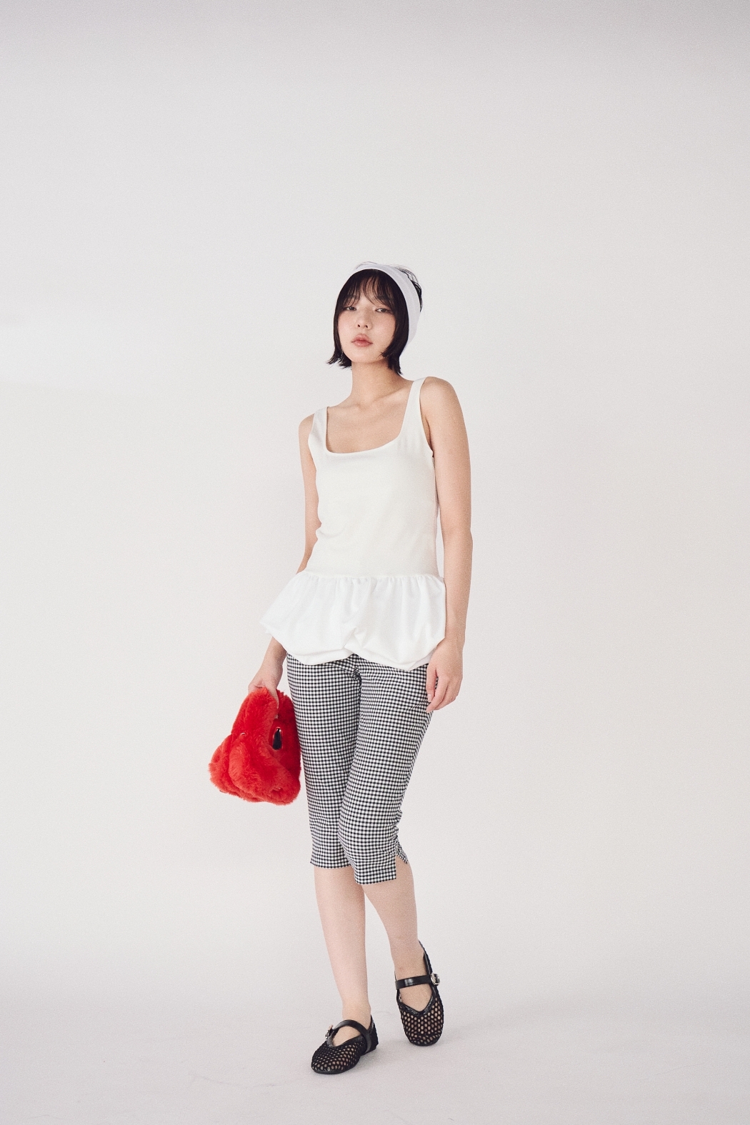 格紋七分貼腿褲